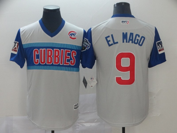 Men's Chicago Cubs Blank #9 Javier Baez "El Mago" Majestic Gray 2019 MLB Little League Classic Replica Player Stitched MLB Jersey
